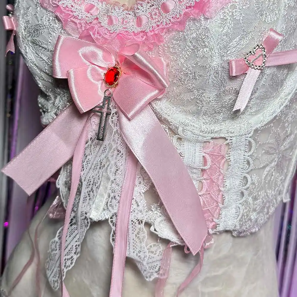 القوس القوطية في سن المراهقة لتقوم بها بنفسك E-الفتيات القوطي ايمو Y2K القمم العصرية الرقمية الجنية Harajuku خمر ملابس للنادي Kawaii الصليب يدوية الجرونج