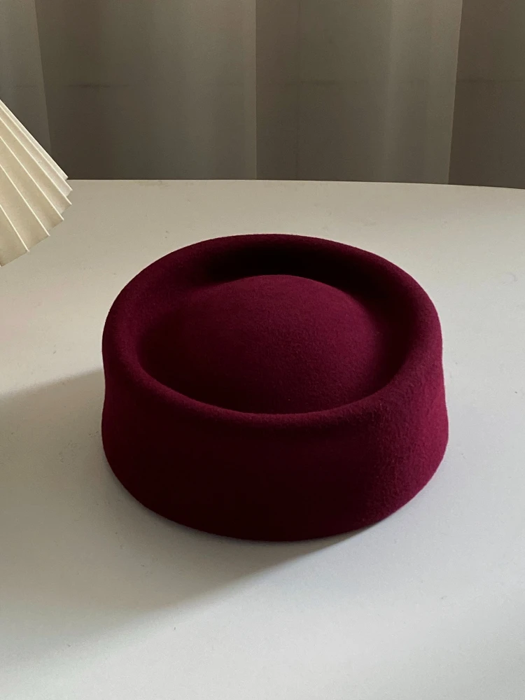USPOP 100% الصوف قبعة مستديرة المرأة خمر أنيقة لا حافة ورأى قبة قبعة شتاء دافئ الحد الأدنى الرجعية نمط القبعات