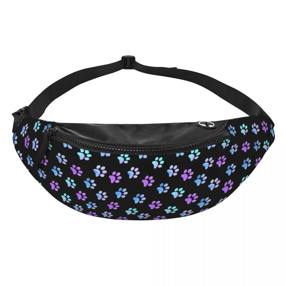 Blue Purple Galaxy Dog Paw Fanny Pack Men Women Fashion Crossbody Waist Bag for Hiking Phone Money Pouch