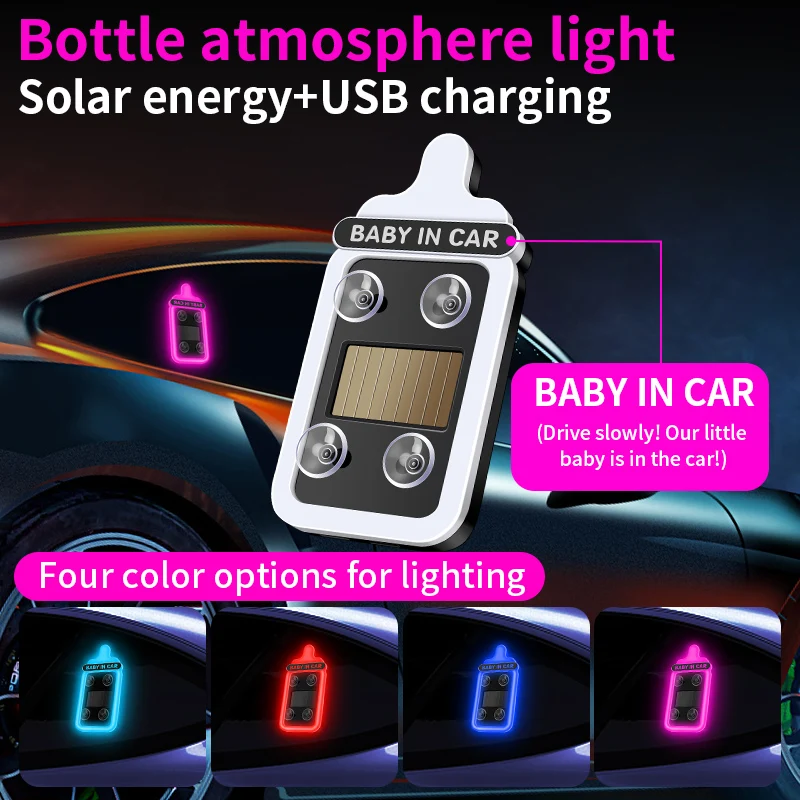 Car LED Ambient Light Solar Powered with Button Control 4 Modes 1PC for Back Window Night Driving Decoration