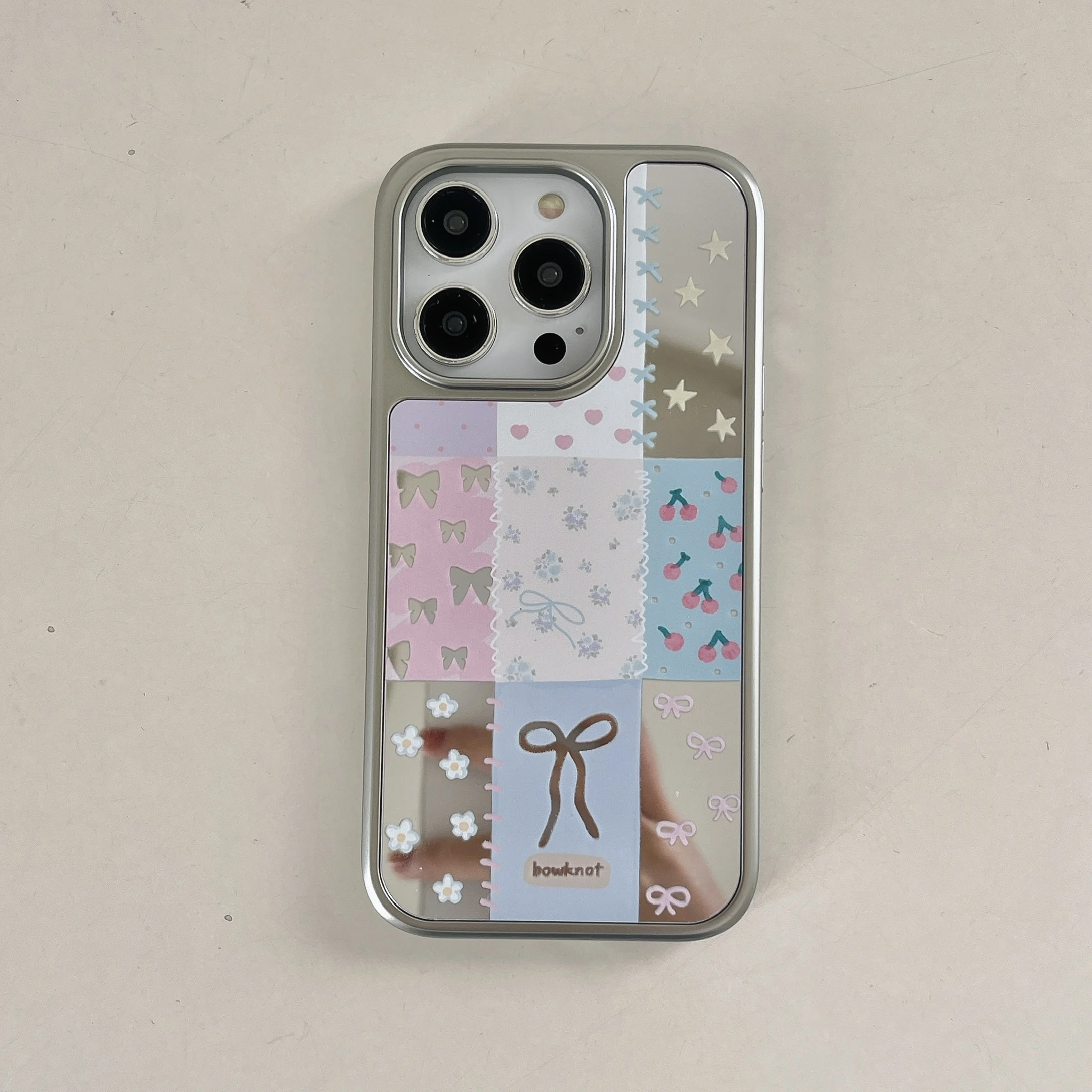 Koreanische INS Galvani Zurück Spiegel Spleißen Blume Chekcers Telefon Fall für iPhone 16 15 14 11 12 13 Pro max Plus Zurück Abdeckung