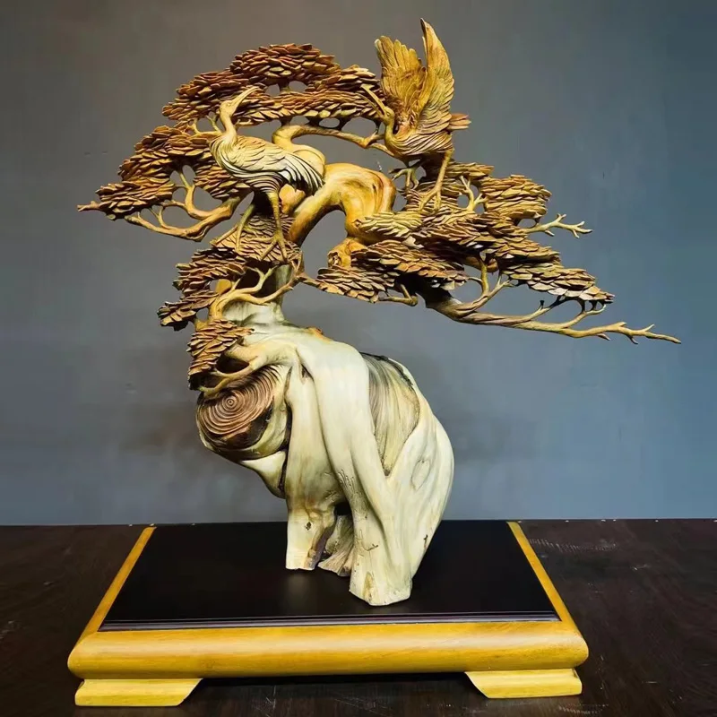 

Muyi Ya cypress wood carving ornament Songhe Yannian root carving living room home office crafts opened