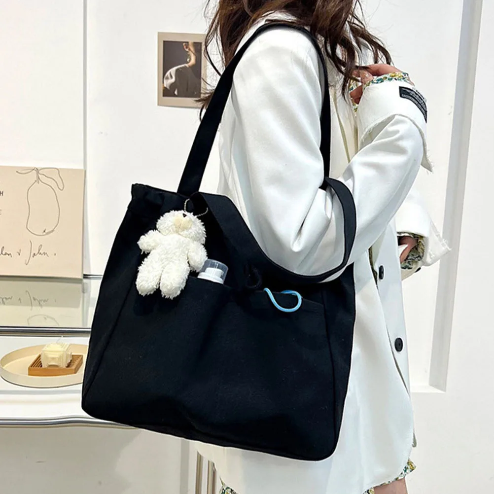 

Women Canvas Drawstring Shoulder Bag Large Capacity Lightweight Tote Pouch Portable Beach Travel Shopping Handbag Outdoor Casual