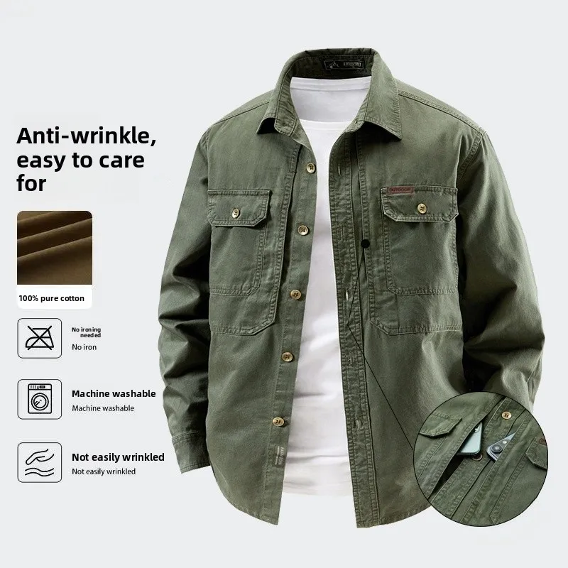 Loose Fit Casual Cotton Shirt Men's Summer Large Size Premium American Style Long Sleeve Pure Cotton Breathable Wear Resistan...