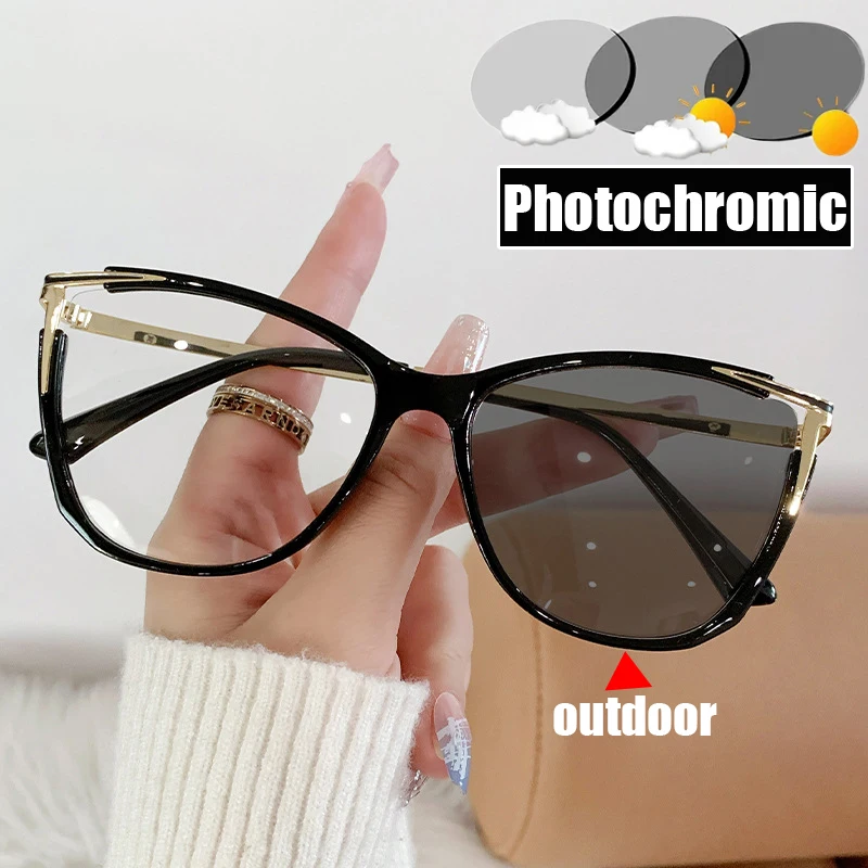 

Fashion Gradient Color Finished Photochromic Optical Spectacle Glasses Unisex Cat Eye Blue Light Blocking Eyeglasses Goggles