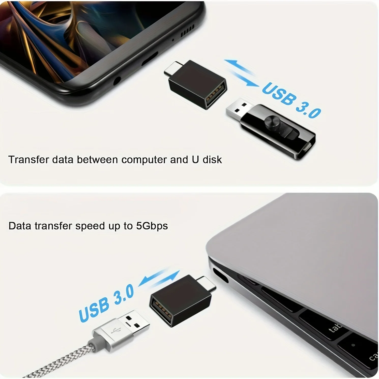 Adapter USB3.0 OTG, USB 2.0 na USB-C, Adapter USB żeński na USB-C męski z szybkim ładowaniem OTG USB-C do Xiaomi Samsung iPhone 15.1