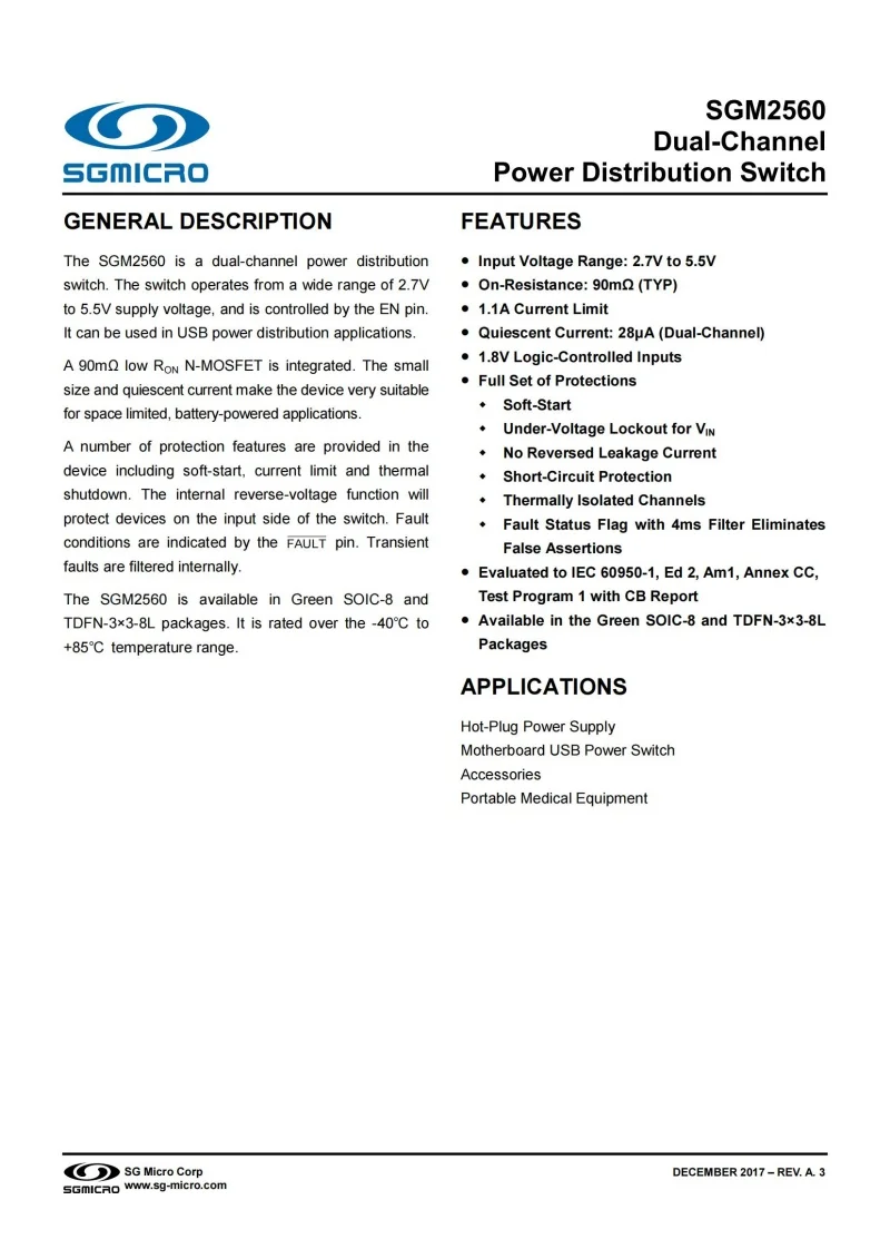 10 قطعة/الوحدة SGM2560BYS8G/TR SOIC-8 ، مفتاح توزيع الطاقة ثنائي القناة ، الالكترونيات ، الدوائر المتكاملة IC #2
