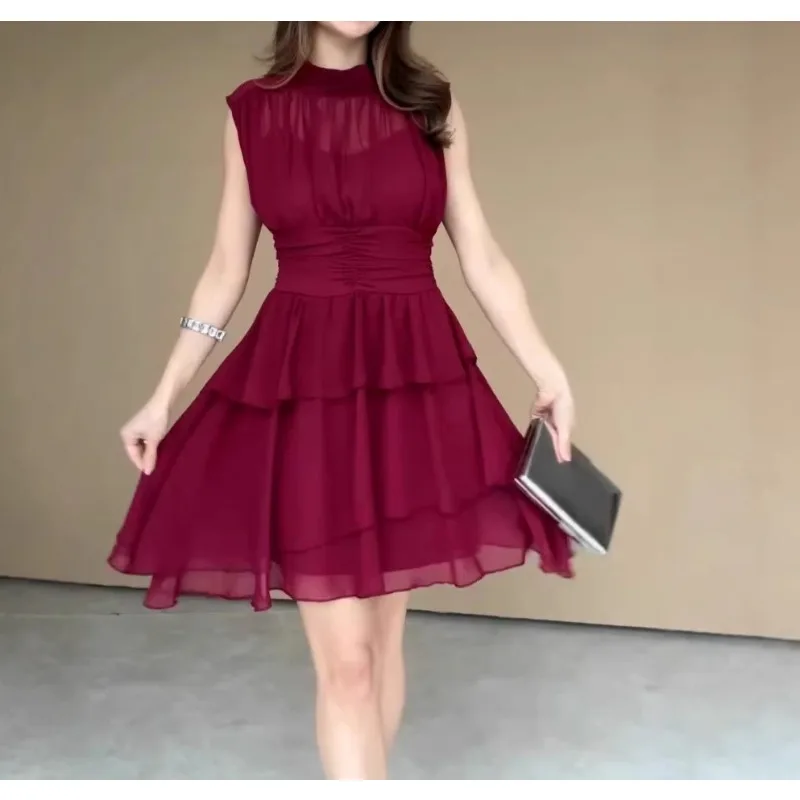 

2026 Spring New Pure Desire Wind Coffee Break French Round Neck Waist Elegant Dress