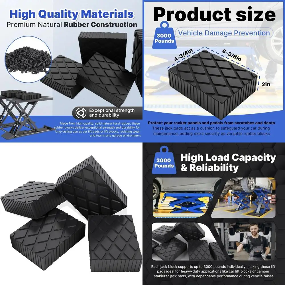 

Set of 4 Heavy-Duty 6.375 x 4.75 x 2 Rubber Auto Lit Pads - Anti-Slip, 3000lb Capacity
