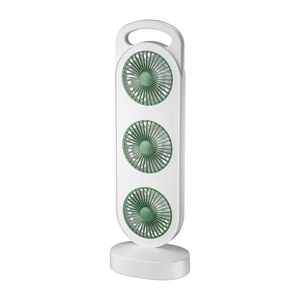 

3-Head Desktop Fan USB Type-C Long Battery Life Portable Cooling Fan Triple Turbine Design 3 Speed Settings Turbine Desktop Fan