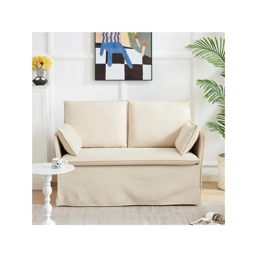 

Sivory Small Loveseat Sofa, 52" Slipcovered Couch with Throw Pillow, Robust Metal Frame, Single Seat Cushion, Easy Assembly, Mod