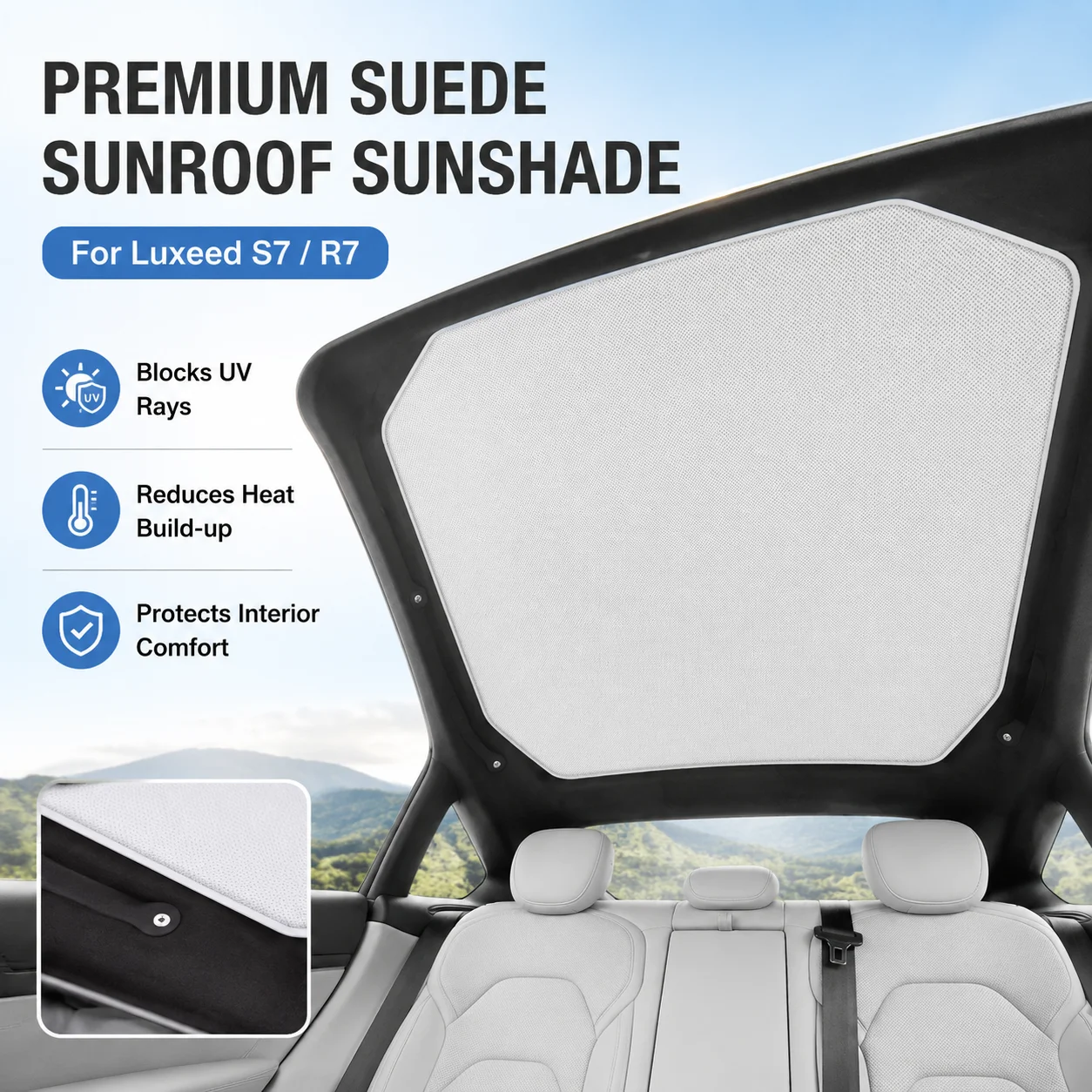 Suede Electrostatic Sunroof Sunshade UV Protection Heat Insulation For Luxeed S7 R7 Car Interior Accessory