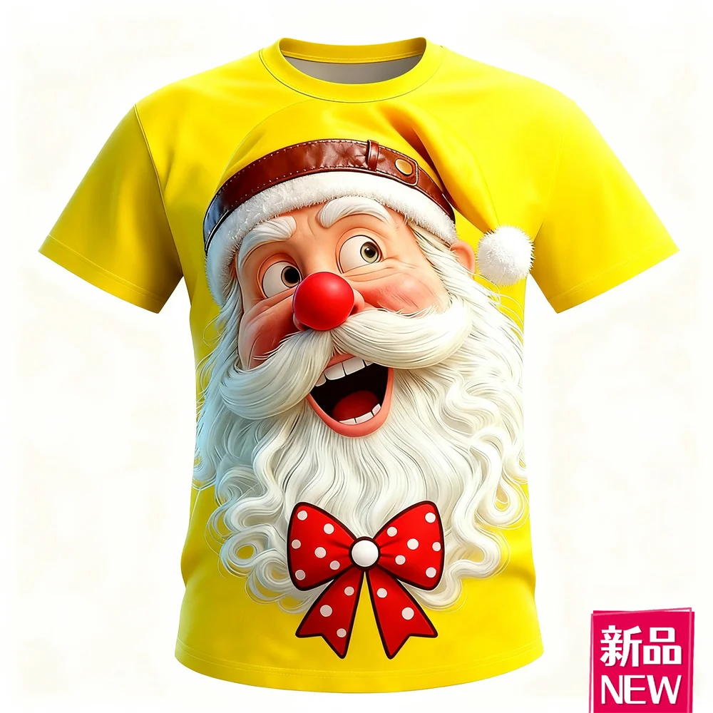 

Merry Christmas Short Sleeve T-Shirt 3D Print Funny Santa Clause Graphic Round Neck Tees Loose Breathable Quick Dry Male Clothes