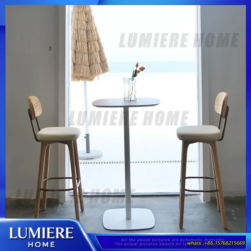 Scandinavian Wooden Dining Chair for Home and Cafe Bar Stool with Backrest Modern Design High Back Solid Wood Kitchen Chair