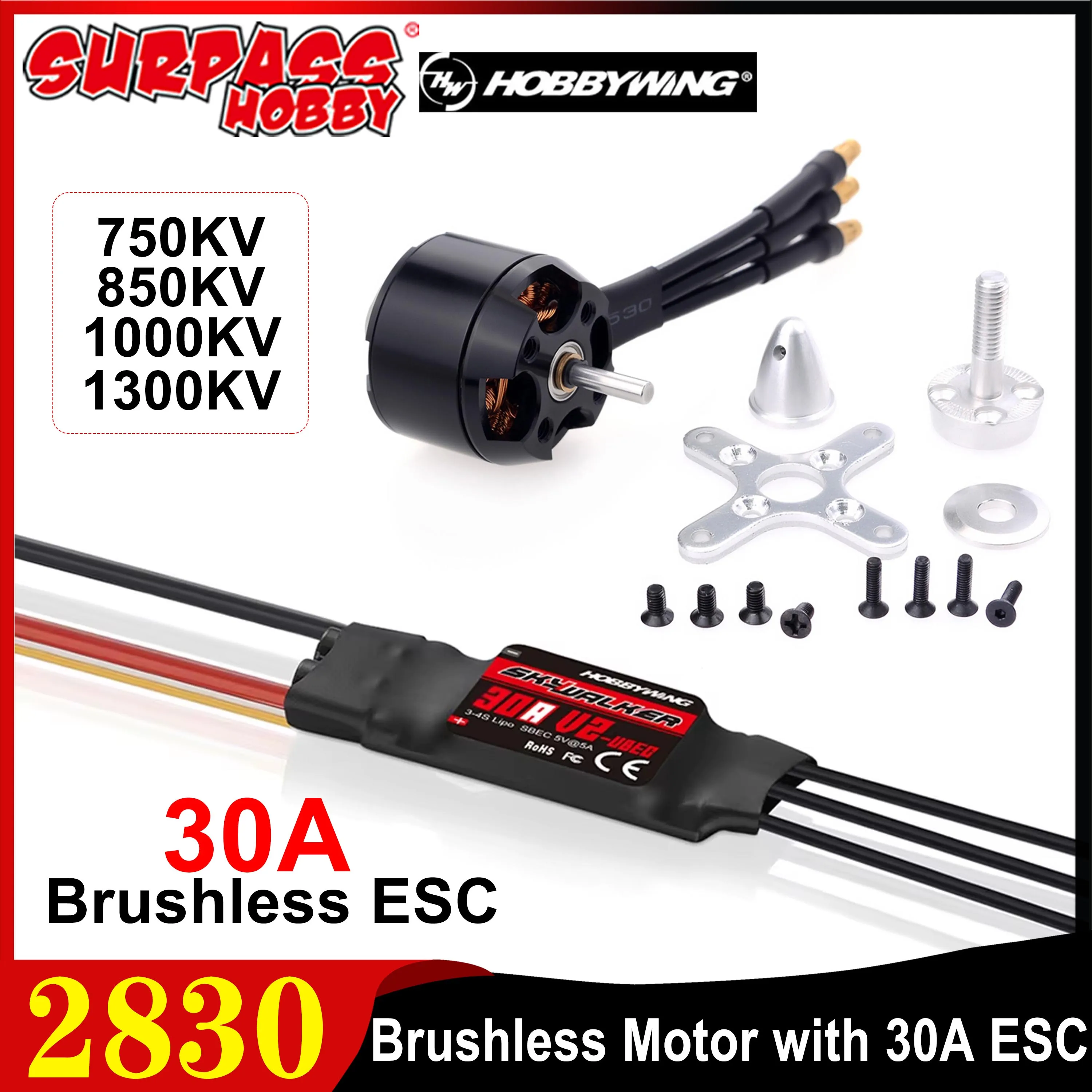 

SURPASS HOBBY 2830 Outrunner Бесщеточный двигатель 750/850/1000/1300KV Skywalker V2 30A ESC Combo для радиоуправляемого самолета с неподвижным крылом, планер, игрушки