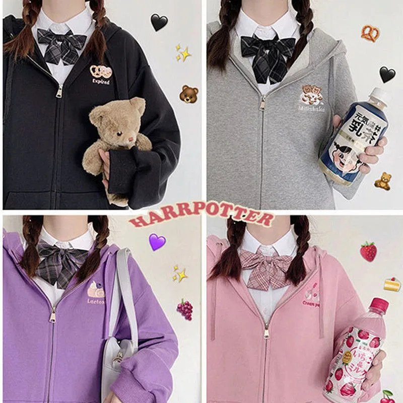 Japanese style kawaii hoodie women's JK jacket hooded sweatshirt loose long sleeved hooded cardigan jacket gift