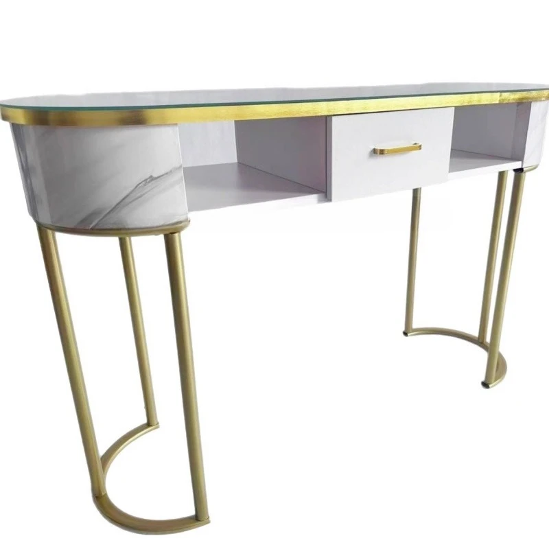 

Single manicure table Wrought iron manicure table Glass surface manicure worktable Oval surface Dresser