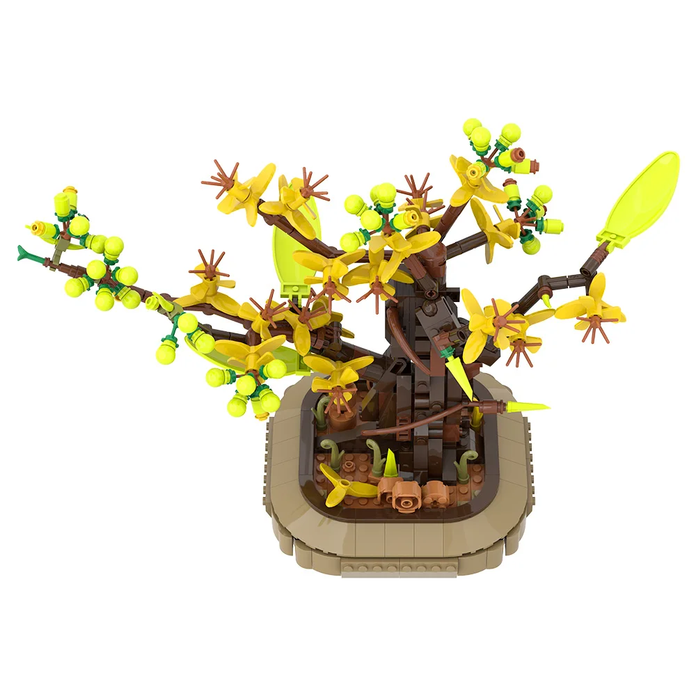 Gobricks moc damasco bonsai blocos de construção quatro temporada plantas e flores tijolos diy montado brinquedo decorativo presente das crianças