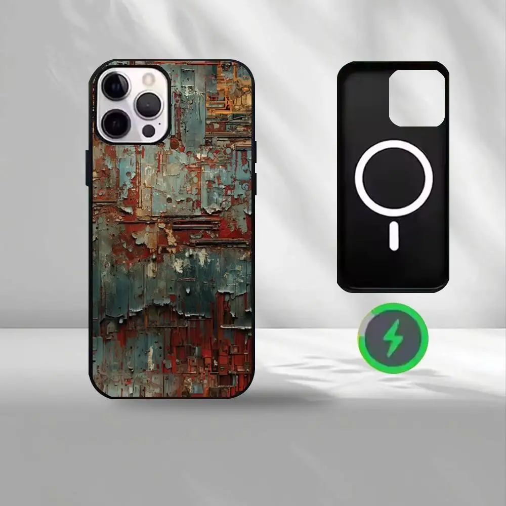 R-Retro Industrial Style Rusty  Phone Case For iPhone17,16,15,14,13,12,11 Plus,Pro Max Magnetic For Magsafe Wireless Charging
