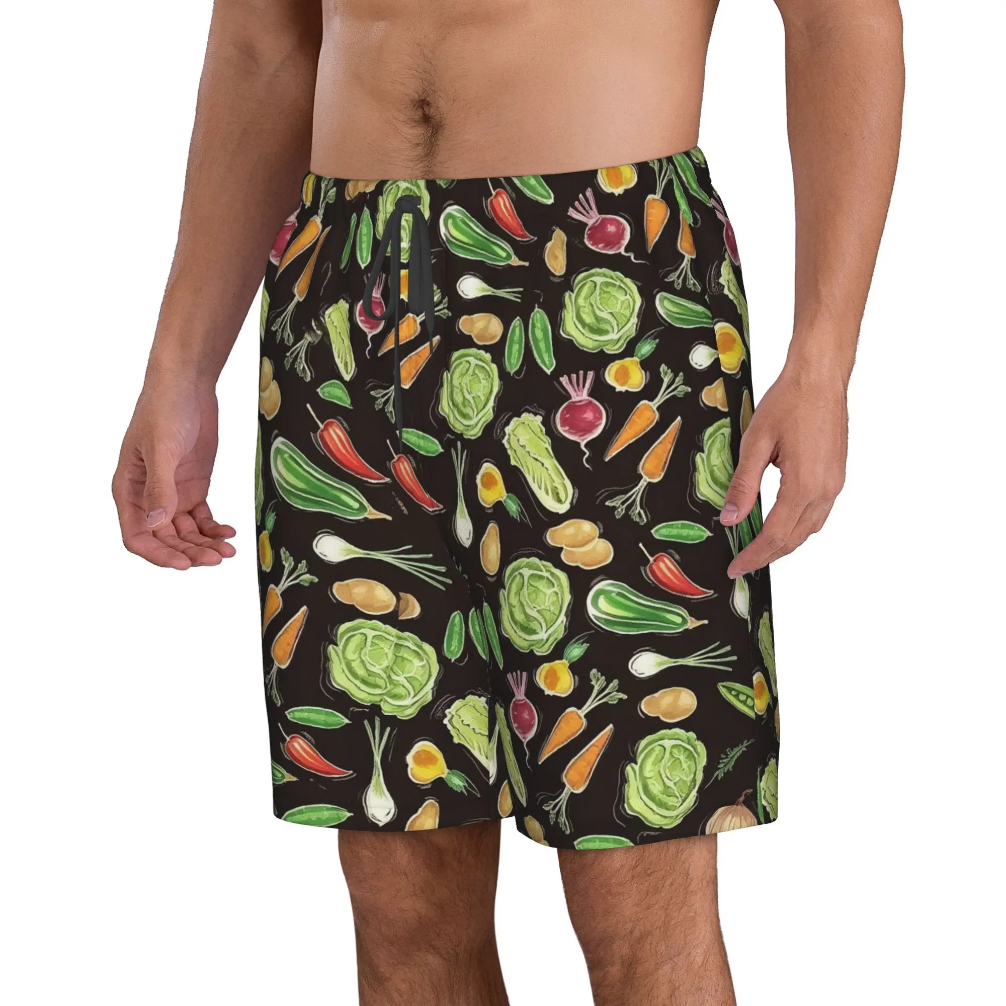 Cartoon Fitness Vegetable Pattern Trunks Beach Board Shorts Casual Quick Dry Swim Summer Men Pants