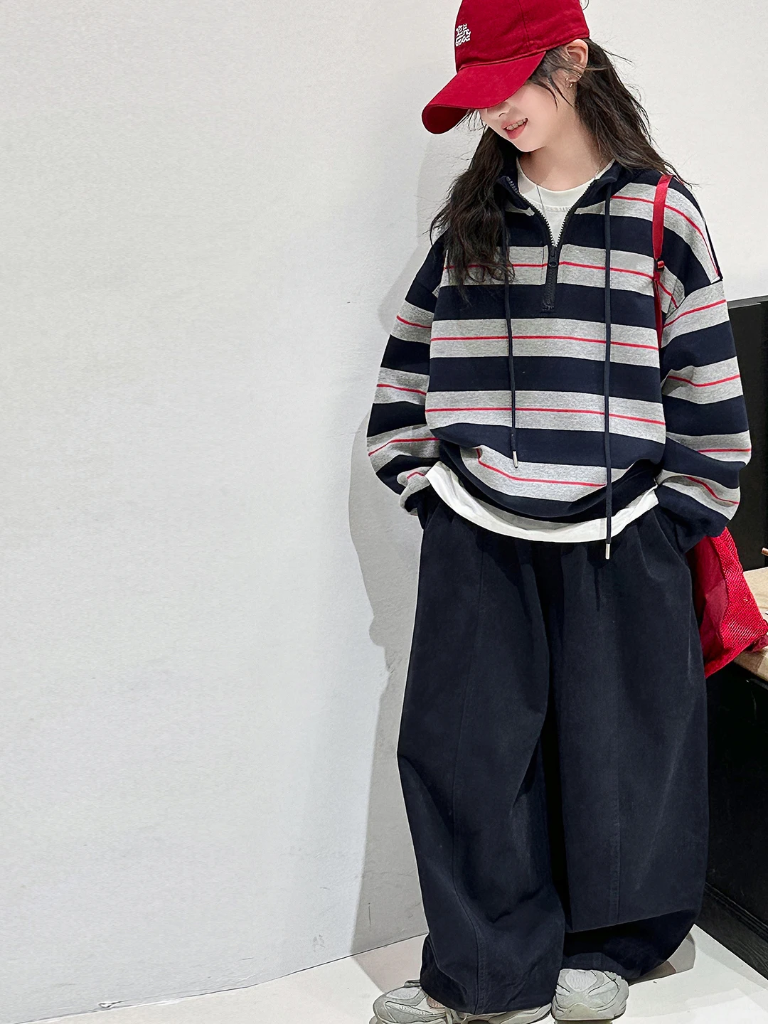 Girls Stripe Sweatshirt Set Spring Autumn Two Pieces Casual Wear Comfortable Breathable Moisture Wicking Warm Machine Washable