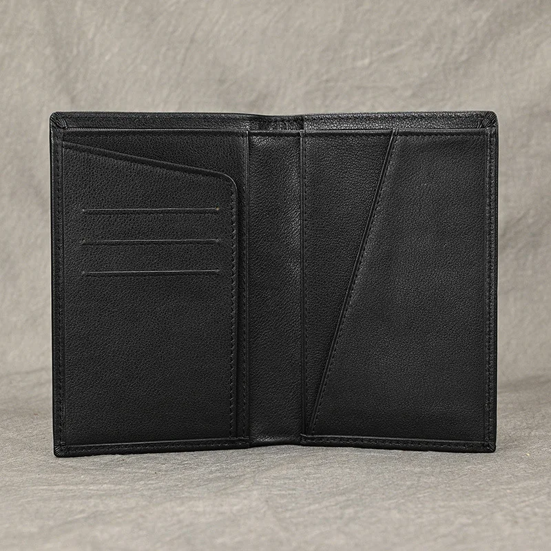 Retro Crazy Horse Cowhide Passport Holder, Durable Genuine Leather Business Wallet Money Clip for Male Travel
