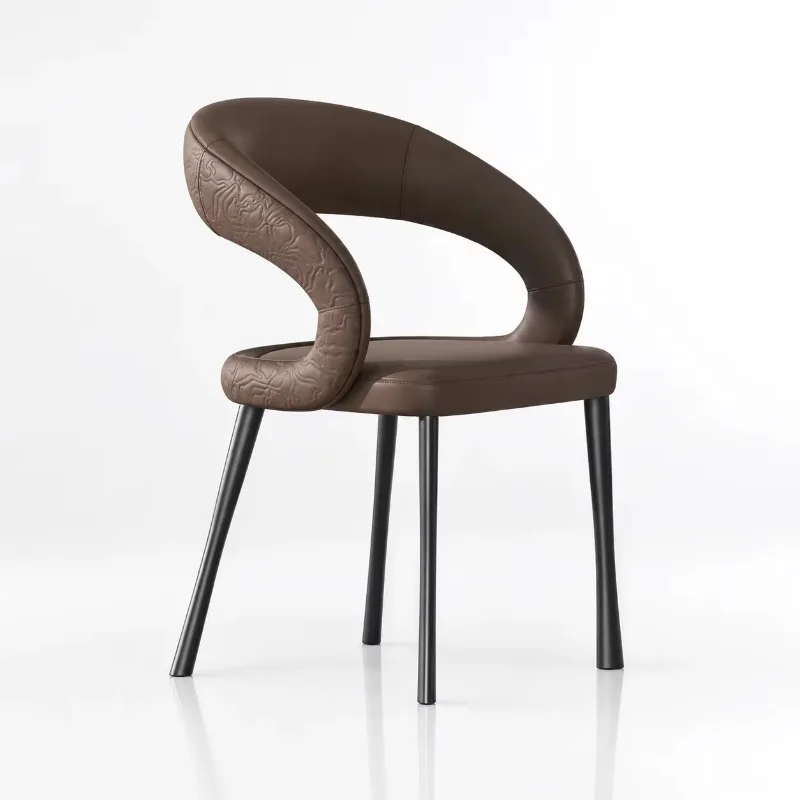 Modern Commercial Restaurant PU Leather Dining Chair with Arms Open Back Black Metal Legs for Home Bar and Hotel Use
