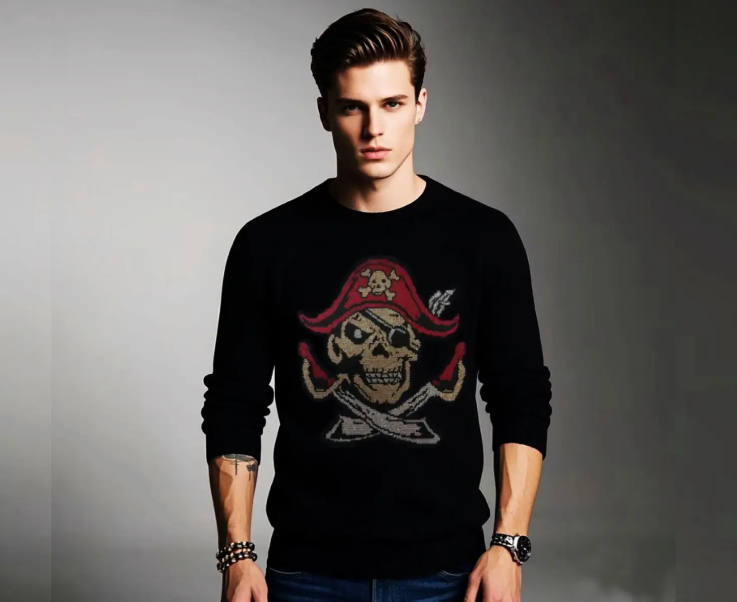 

new Style Rhinestone pullover sweaters Leisure Shinning Skull men Size S-3Xl