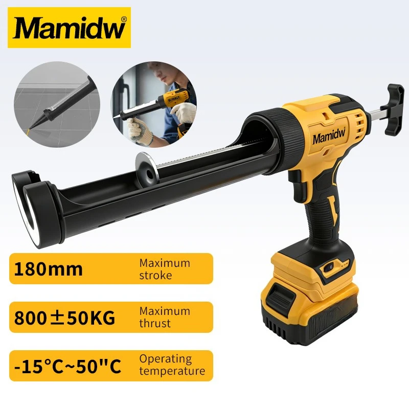 High Thrust Cordless Caulk Gun, 6-Speed Anti-Drip Electric Sealant Gun with LED Light & 180MM Long Stroke, Pure Copper Motor Handheld Power Tool for Construction Sealing, Tool Only Fits Dewalt 20V Battery