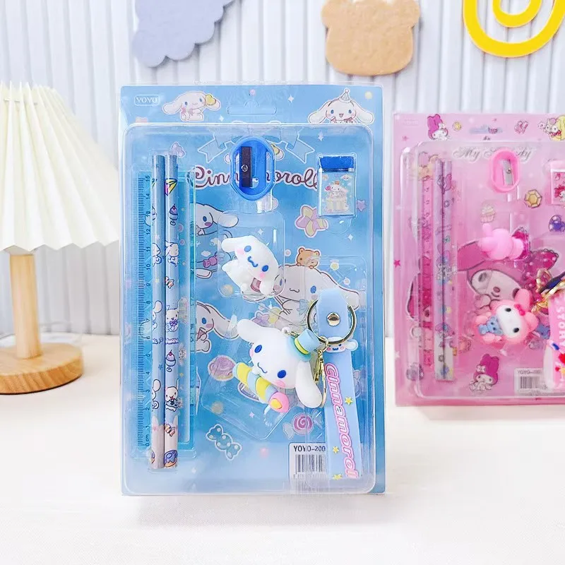 Sanrio Stationery Kuromi Cinnamoroll MyMelody hand account set gift box Eraser Pencil Pencil sharpener Ruler Pen cap Keychain