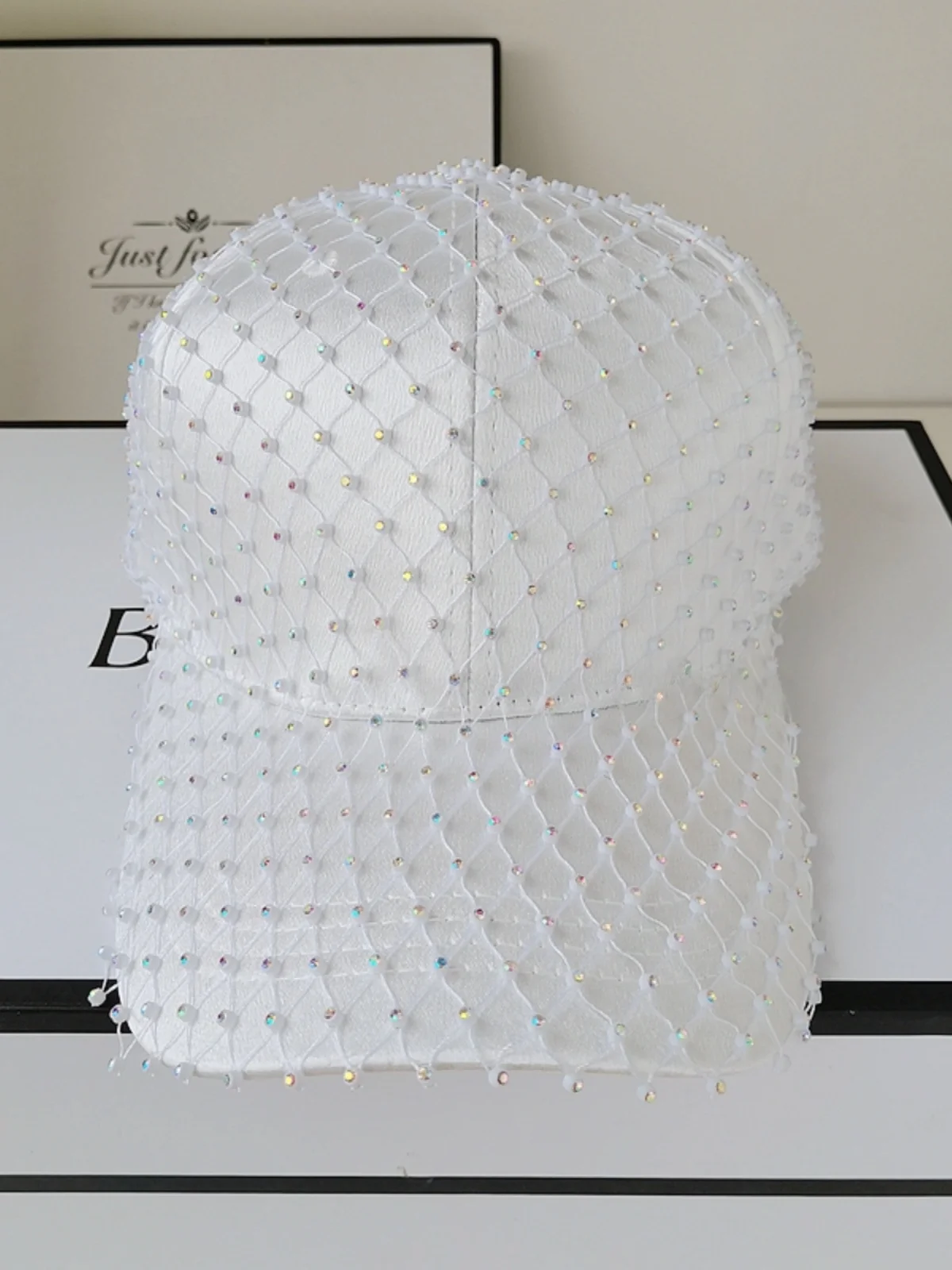 handmade-rhinestone-baseball-cap-women's-fashionable-korean-style-sun-protection-wide-brim-hat-spring-summer-trendy-model