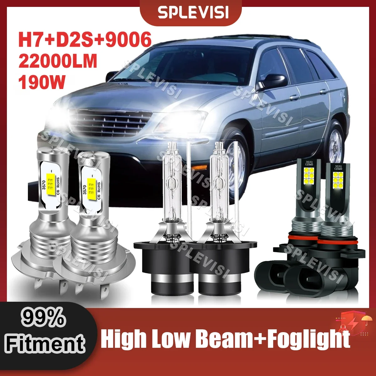 

Plug And Play LED Headlight High Beam H7 Low Beam Xenon D2S Foglamp 9145/9006/H10 For Chrysler Pacifica 2004 2005 2006