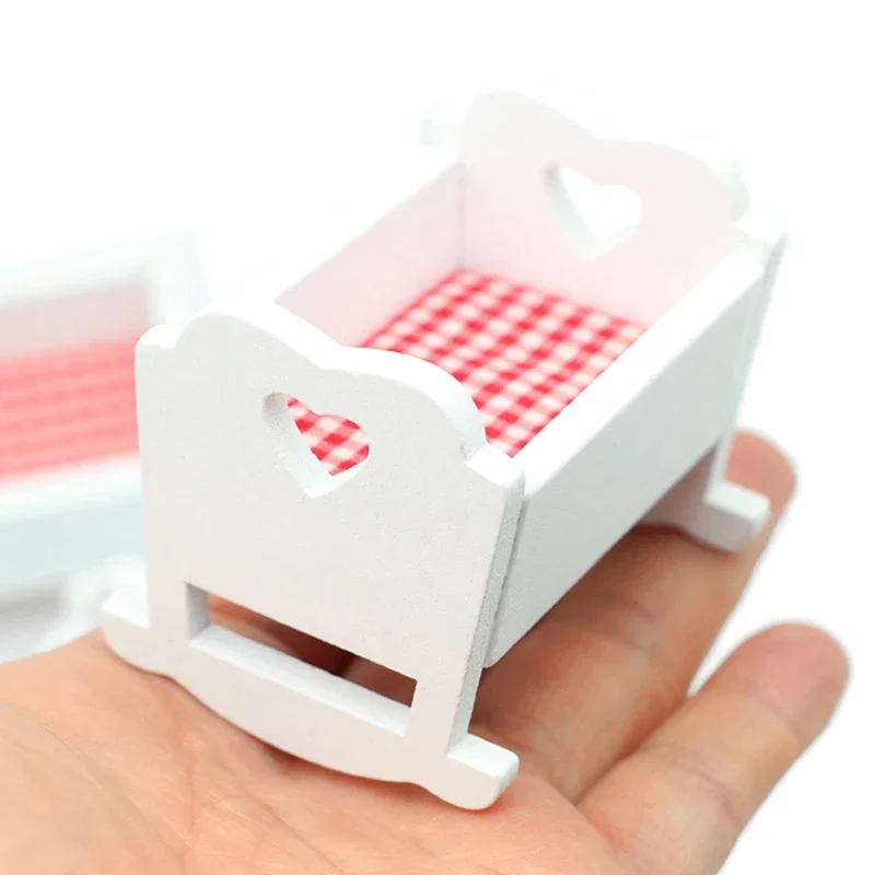 Cama en miniatura para casa de muñecas 1:12, cuna para guardería, muebles para cama de bebé, modelo de decoración, accesorios para casa de muñecas de juguete