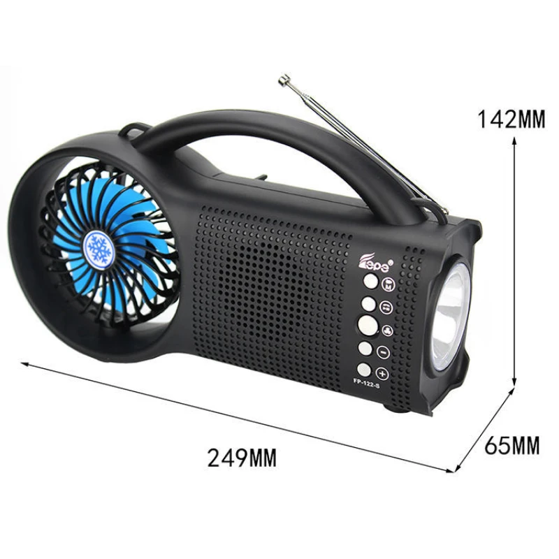 Radio FM multifonction FP-122-S charge solaire haut-parleur Bluetooth Shoous haute puissance ventilateur lampe de poche haute sensibilité