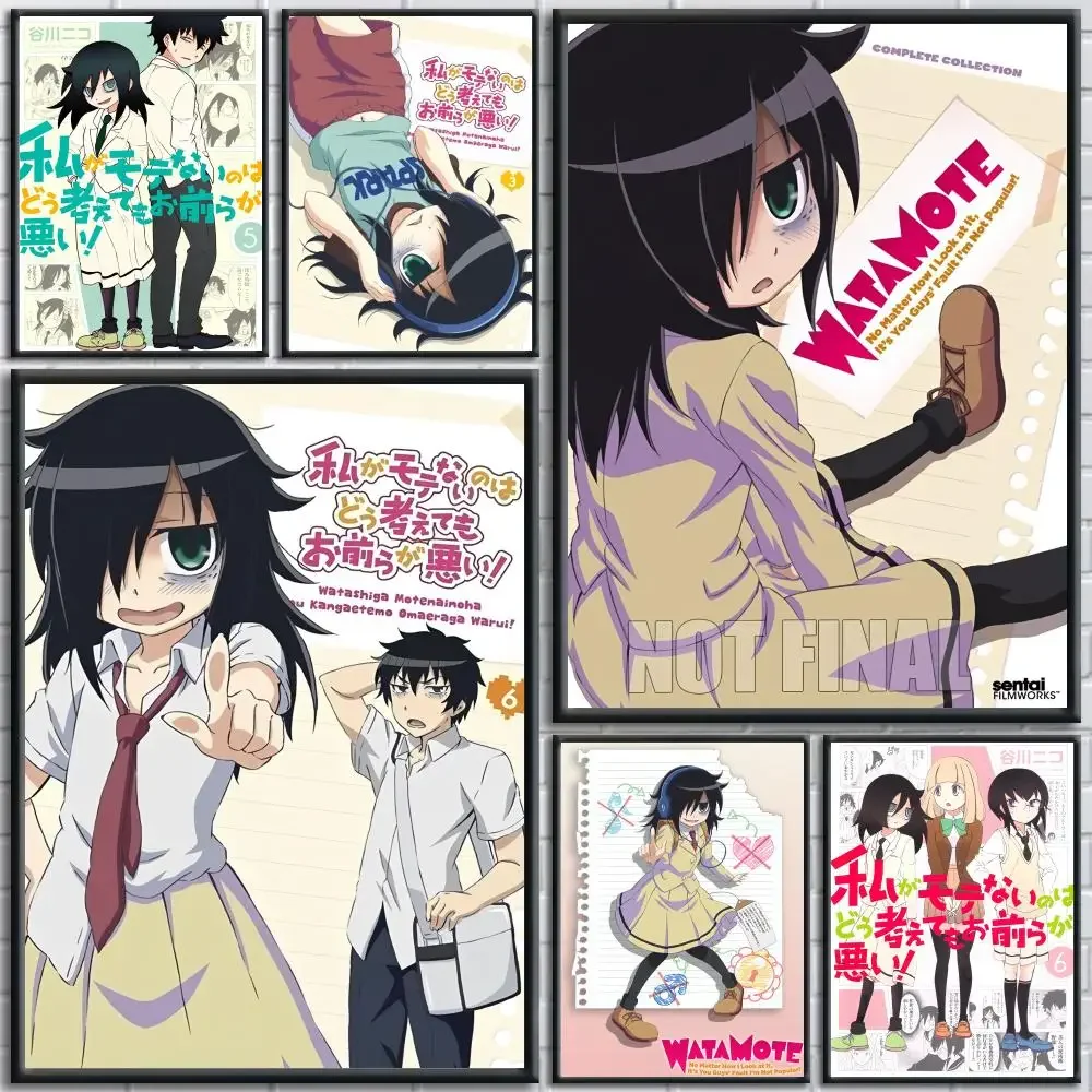 Anime Watamote Kuroki Tomoko Poster Room Wall Art Decor Waterproof Stickers For Home Bar Bedroom Decoration
