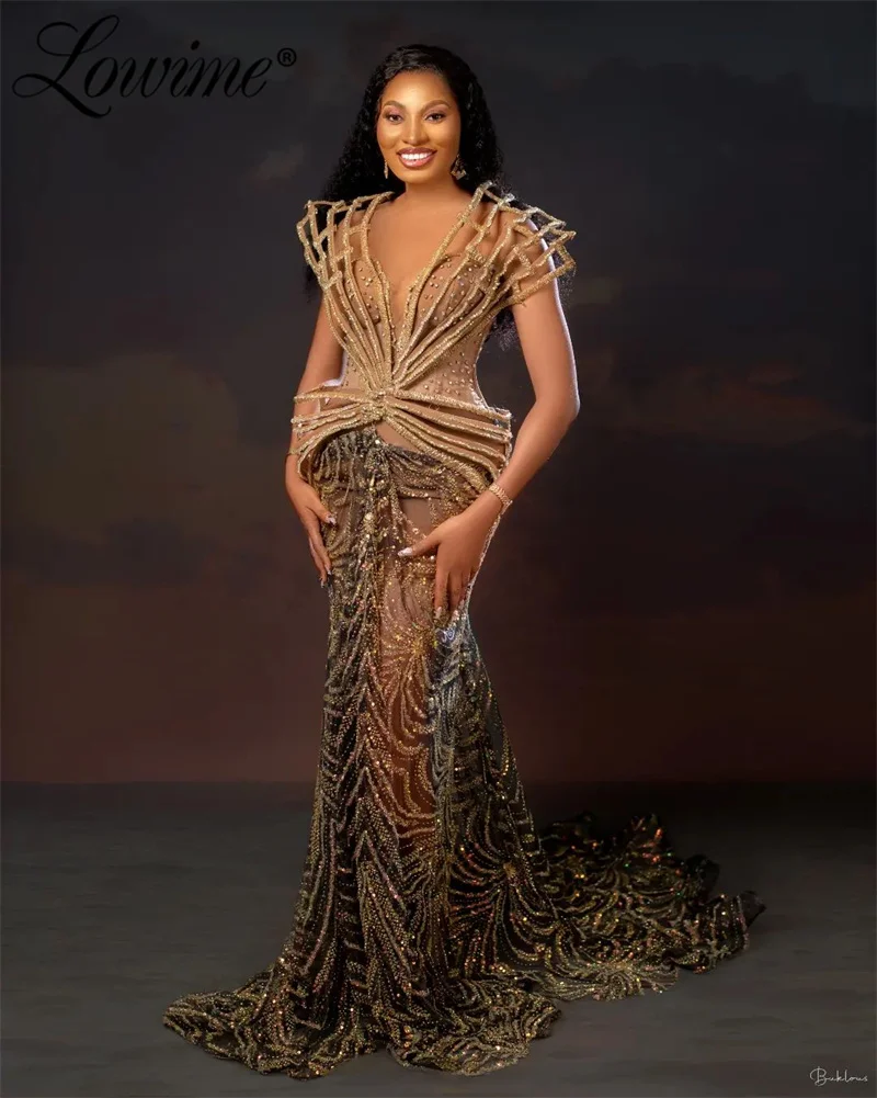 

2024 Mermaid Prom Dresses Rhinestones Sequined Lace Illusion Evening Gowns Plus Women Party Second Reception Engagement Dress