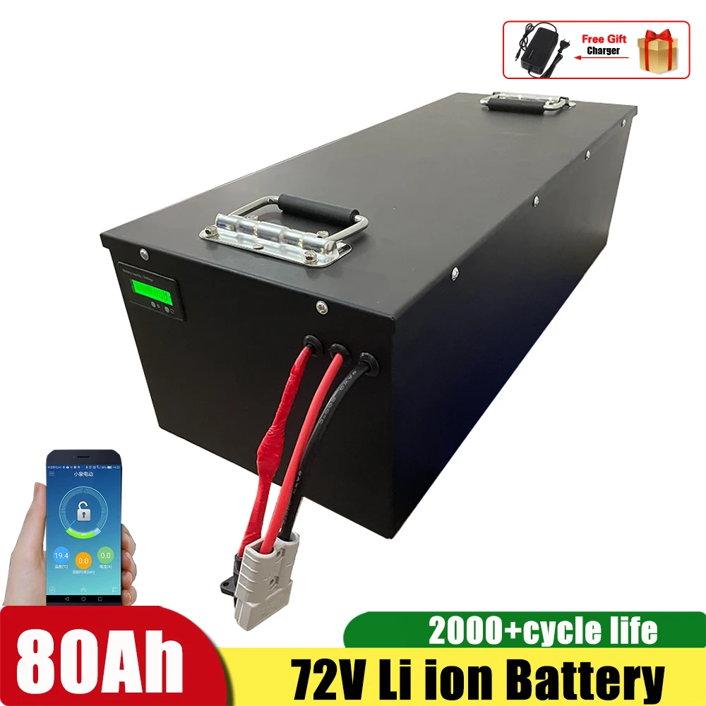 

72V 80Ah Li ion Lithium Battery Built-in 80A 100A BMS for 5000w 6000w Electric Motorcycle Boat Golf Cart+ Charger