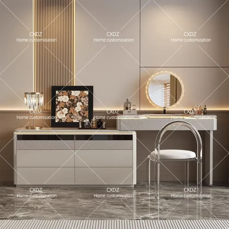 2026 New Minimalist Dresser Chest Cabinet Integrated Light Luxury Bedroom High End Bedside Jewelry Cabinet Makeup Table