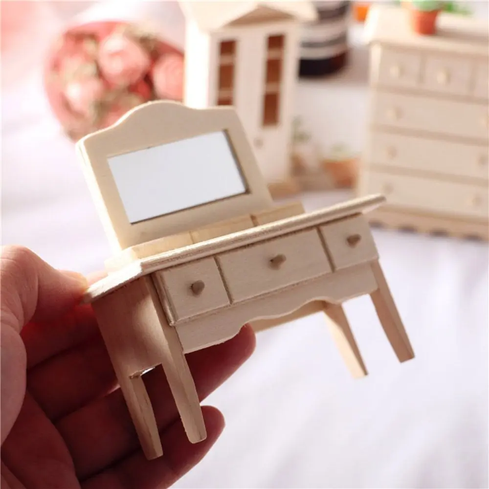 Mini Drewniana Kołyska Łóżeczko DIY Symulowane Zabawki Domek dla Lalek Miniaturowy Domek dla Lalek Sypialnia