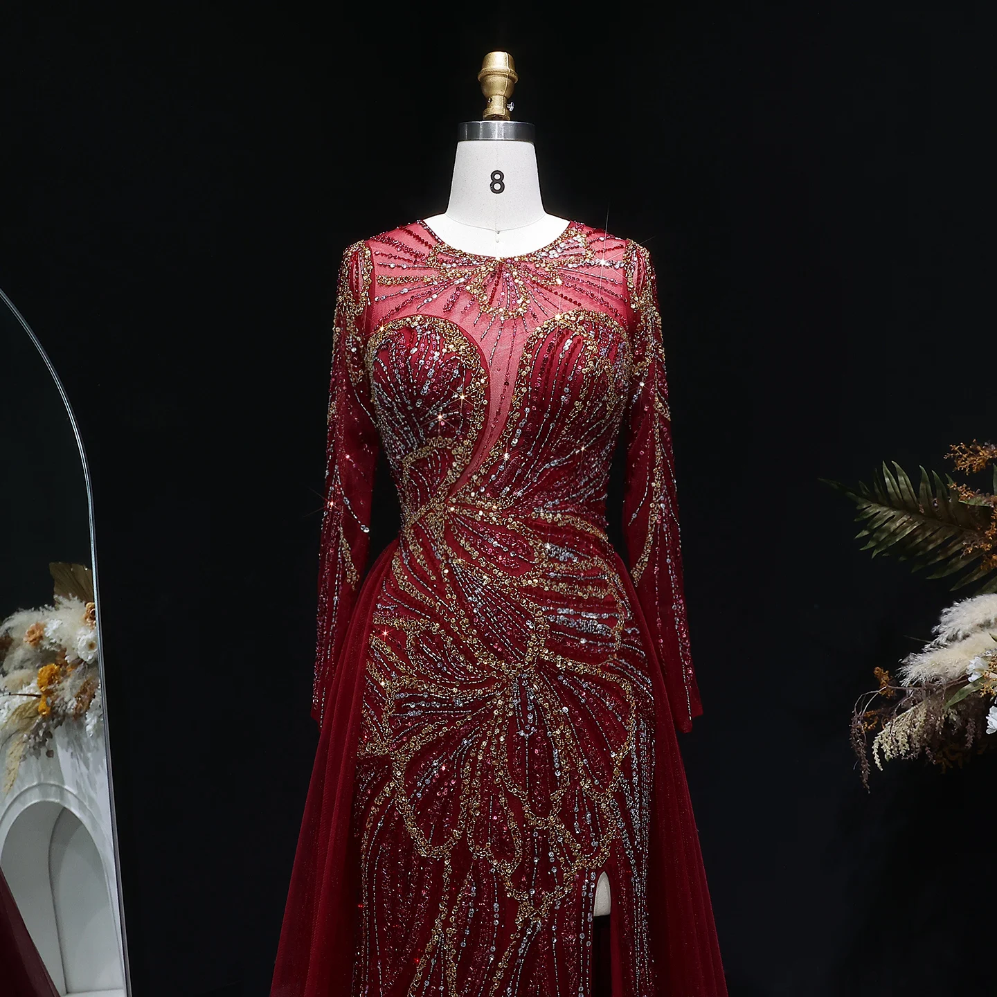 Sharon Said Dubai Luxuriöses Flieder-Abendkleid mit hohem Seitenschlitz, Weinrot, Grün, Damen-Abendkleider SS160, individuell anpassbar – Detail 15