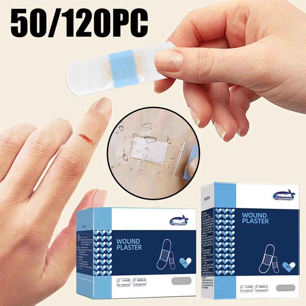 50/120pc Waterproof Band-Aid Transparent Adhesive Medical Strips Wound Band Aid Skin Patch for Swim Bath Wound Care First Aid