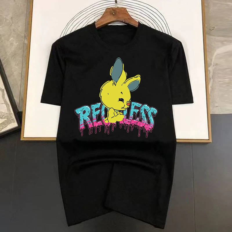 Reckless Rabbit Print T Shirt Men's 100%Cotton TShirt Fashion Casual Short Sleeve Summer Cotton Breathable T-shirt Streetwear