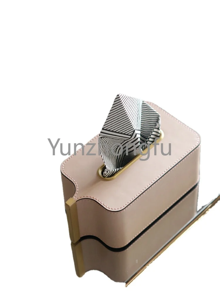 Decoration Ornaments Luxury Brass Tissue Box Living Room Bedroom Paper Pumping Box Creative Leather Napkin Box Dining Table