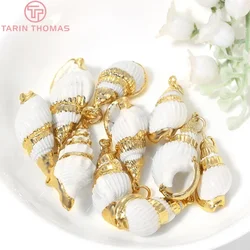 (939) 10 STKS 13x32.5 MM 9x20 MM 24 K Goud Kleur Messing en Natral Shell Charms Hangers Hoge Kwaliteit Diy Sieraden Bevindingen Accessoires