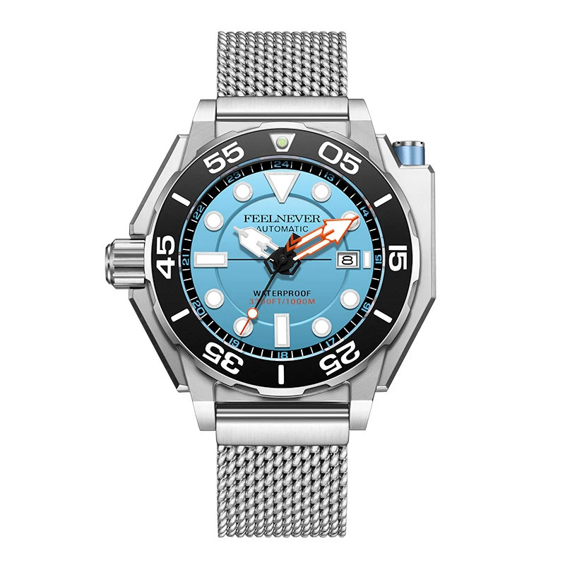FEELNEVER Herren-Automatik-Taucheruhr, Saphirglas, 316L-Edelstahl, wasserdicht, mechanische Uhren für Herren, Relogios Masculino + BOX