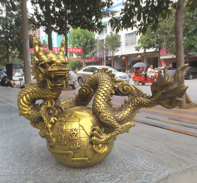 50CM Large Asia HOME Exorcise evil spirits Company SHOP bring in wealth money Success GOOD LUCK Dragon FENG SHUI Copper statue