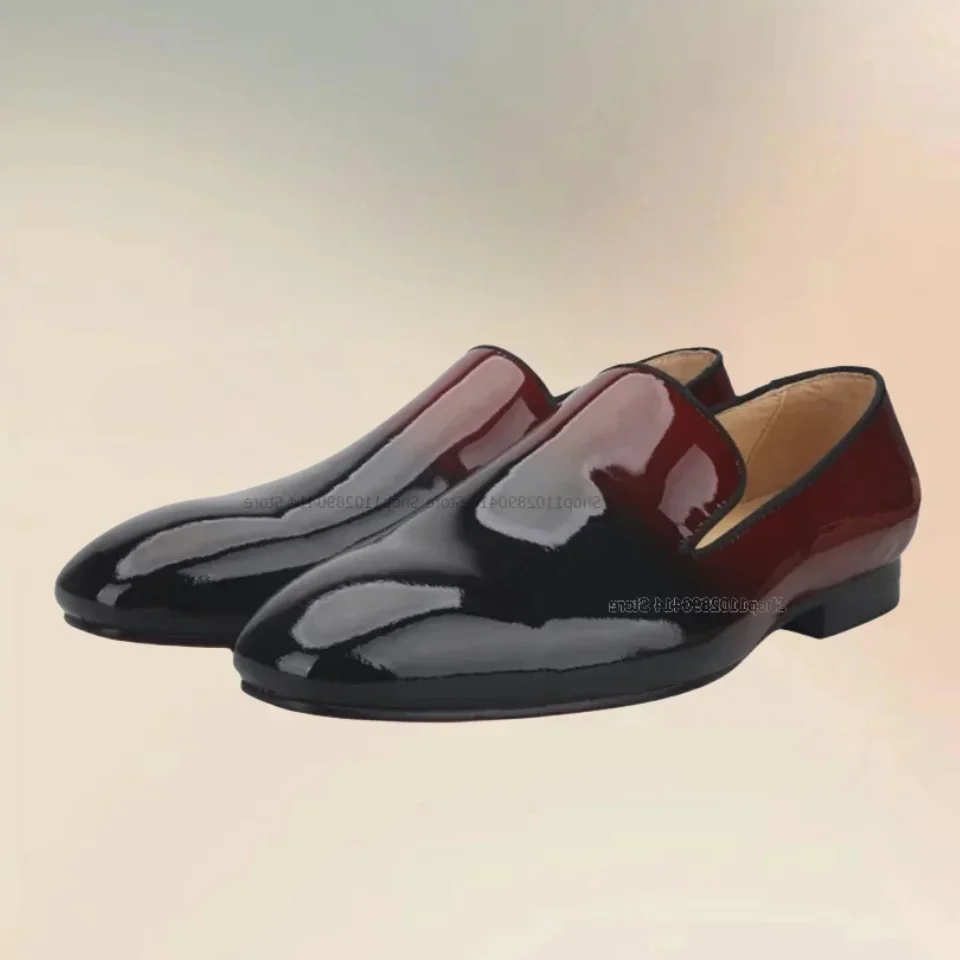 

Burgandy Gradient Color Patent Leather Men Shoes Genuine Leather Formal High Quality Male's Dress Shoes Fashion Low Top Loafers