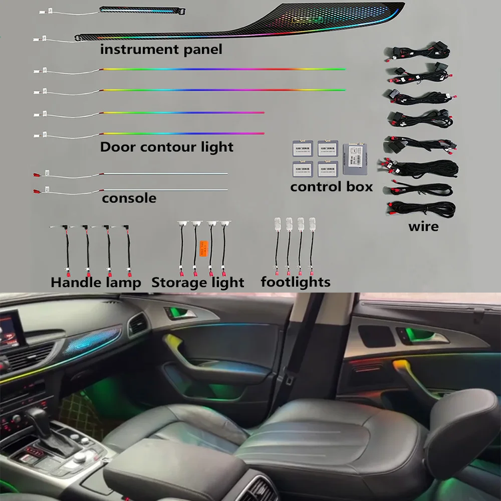 

Для Audi A6, A6, A7, C7, PA 2012-2018, управление MMI, декоративное окружающее пространство, новое освещение, 21 цвет, лампа, светящаяся полоса