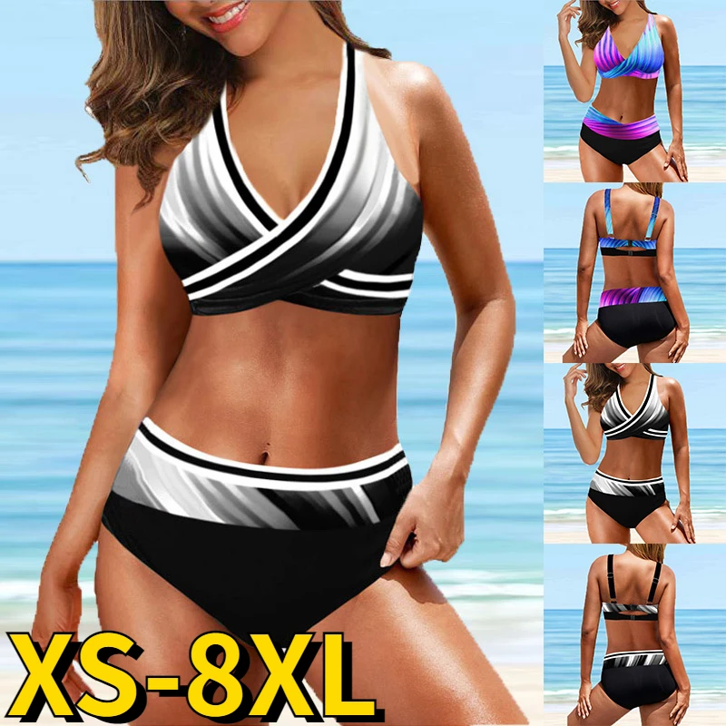 2022 New Summer High Waist Bikini Women Swimwear Two Piece Set Bikinis Sexy Biquini Swimsuit Female Abstract Printing Beachwear