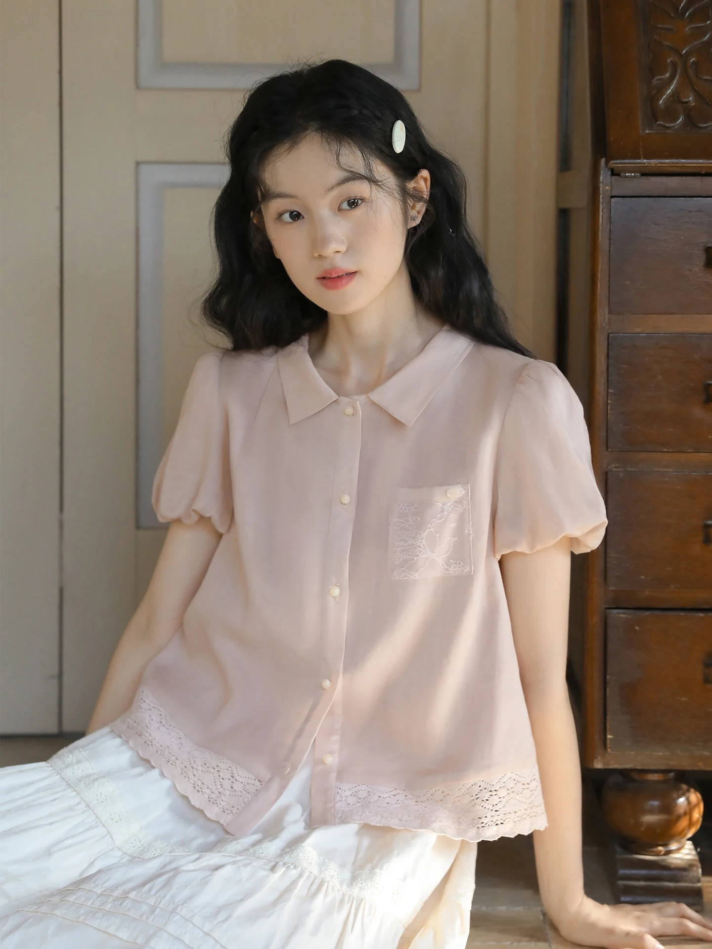 

Летняя блузка Nesoulum с кружевными вставками, персиково-розового цвета, свободного кроя, из шелка и льна, женская, винтажная, с пышными рукавами, защита от УФ-излучения